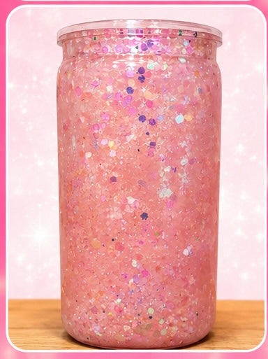 Pink Glitter Snow Globe Tumbler 16 oz.