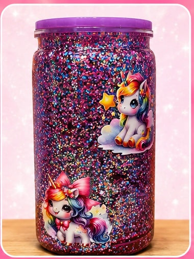 Unicorn Glitter Snow Globe Tumbler 16 oz.