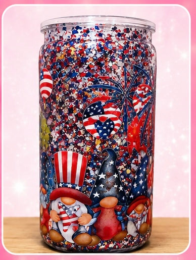 4th of July Gnome Glitter Tumbler 16 oz.