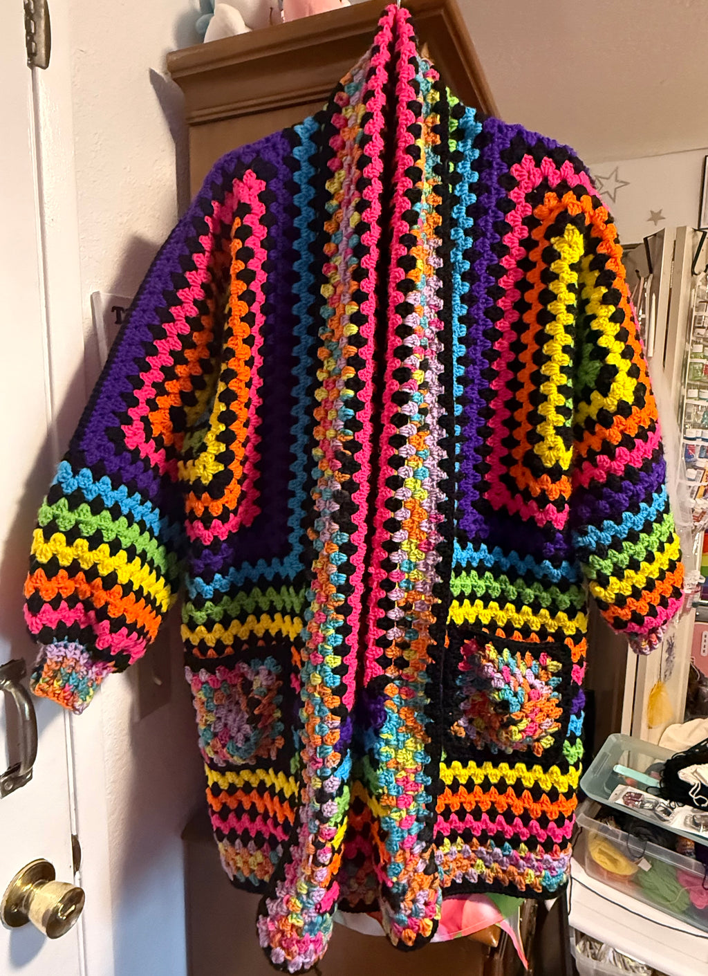 Crochet Rainbow Granny Square Cardigan