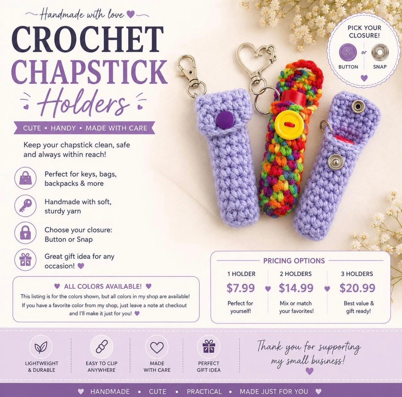 Crochet Chapstick Holder Keychain